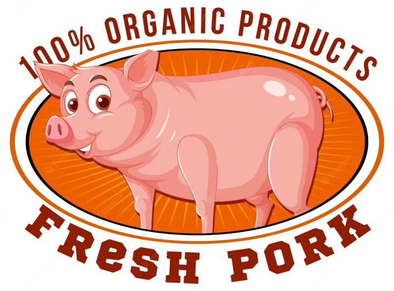 Pig cartoon character logo for pork products Free Vector