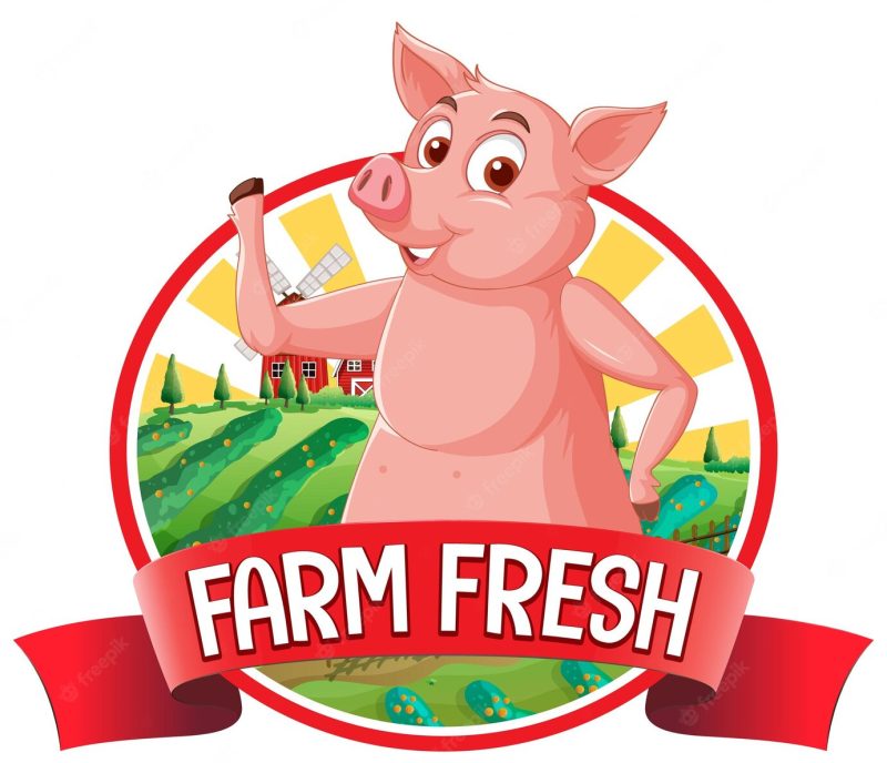 Pig farm fresh logo for pork products Free Vector