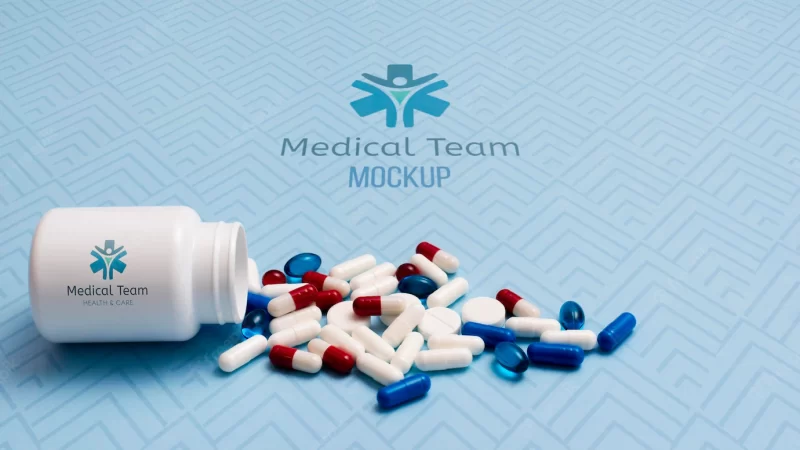 Pills arrangement with container Free Psd Pills arrangement with container Free Psd