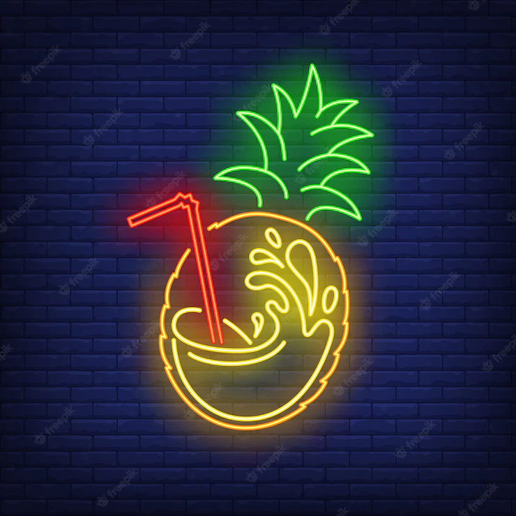 Pineapple Fruit With Juice Splash Straw Neon Sign 1262 21362