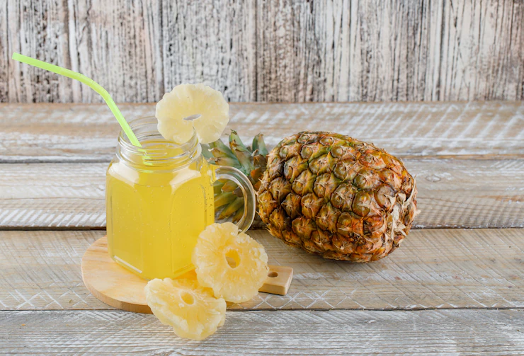 Pineapple With Candied Rings Juice Wooden Surface 176474 8702