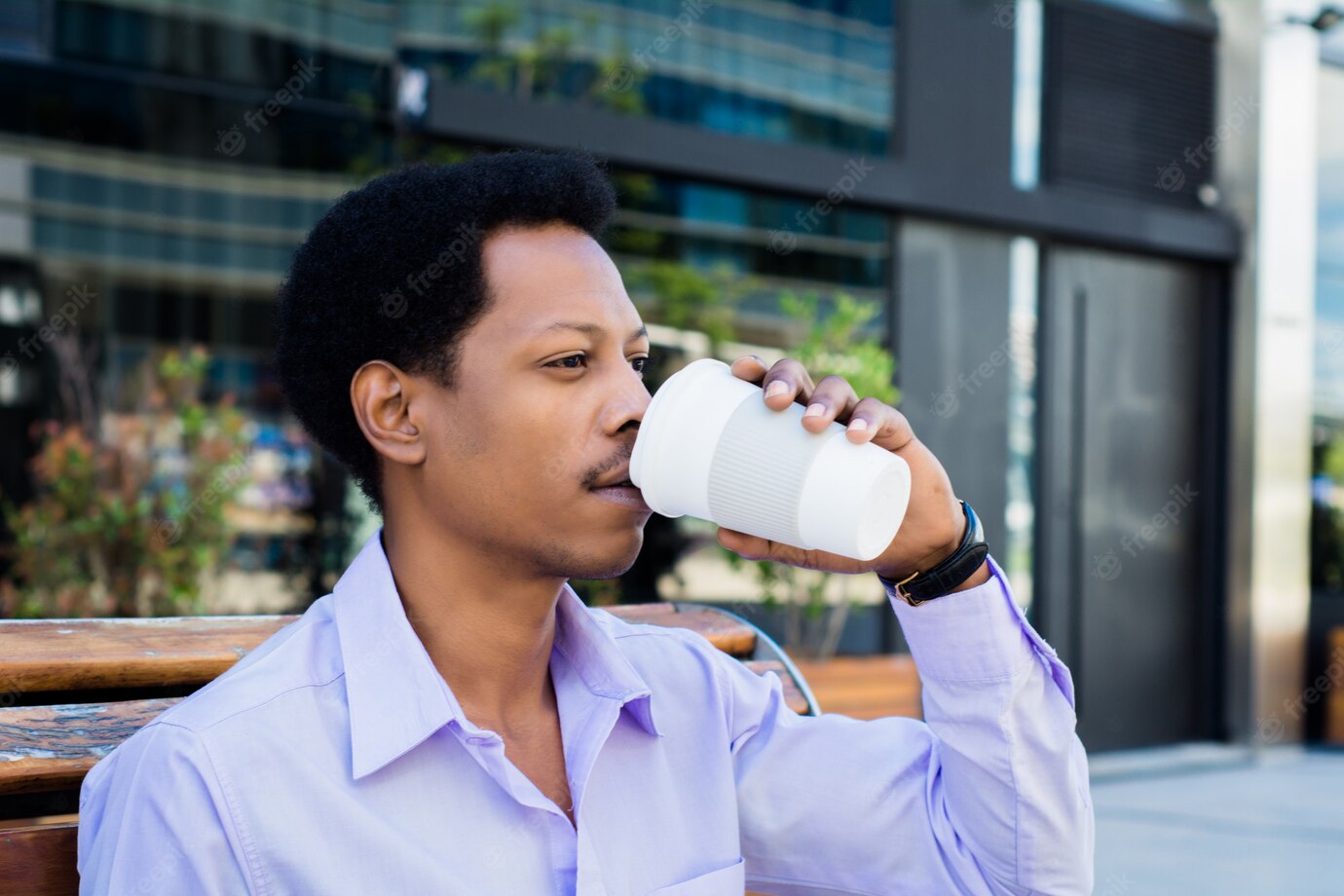 Portrait Afro Businessman Taking Break From Work Drinking Cup Coffee Outdoors Business Concept 58466 11859