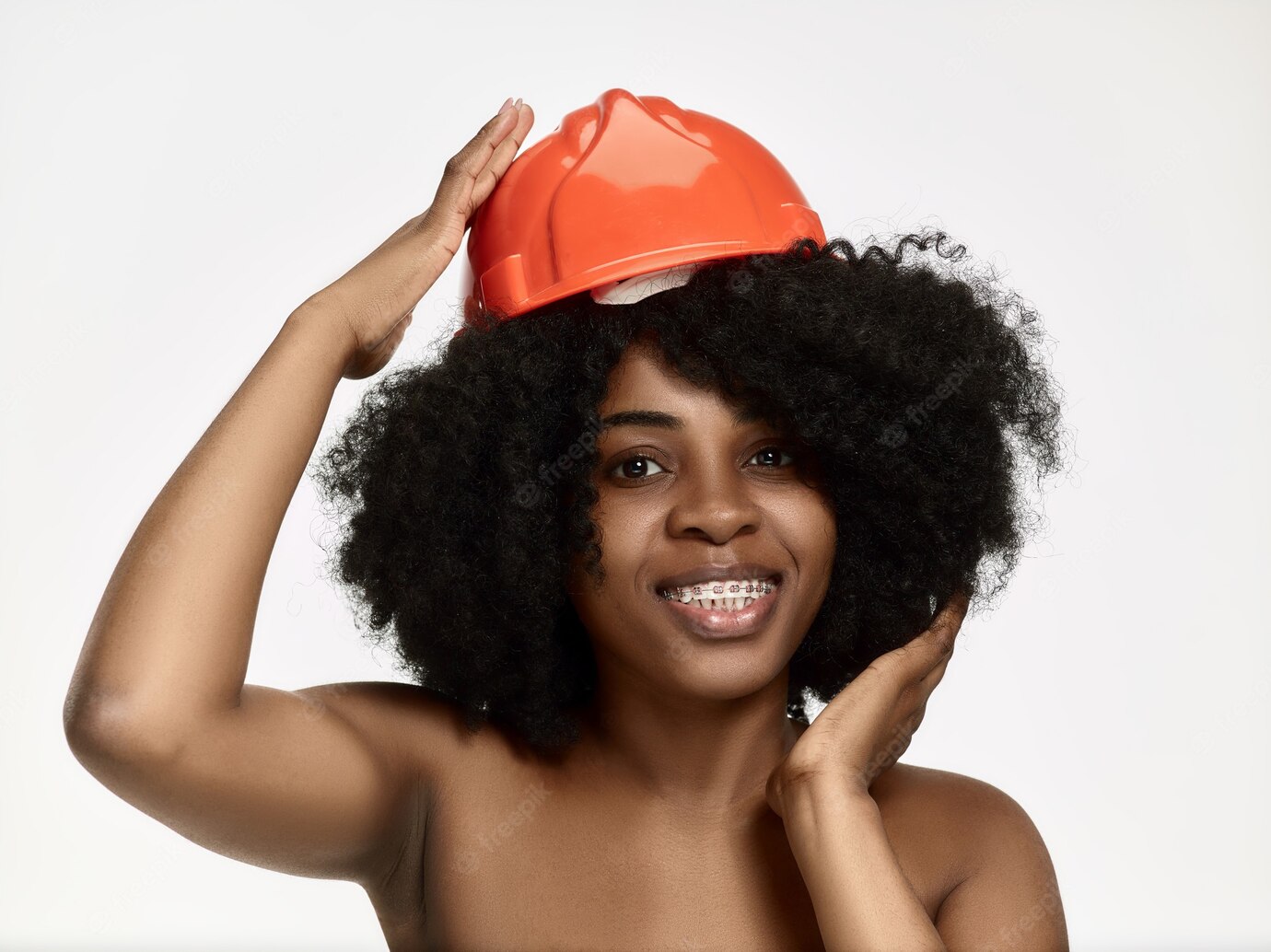 Portrait Confident Female Worker Orange Helmet 155003 33068