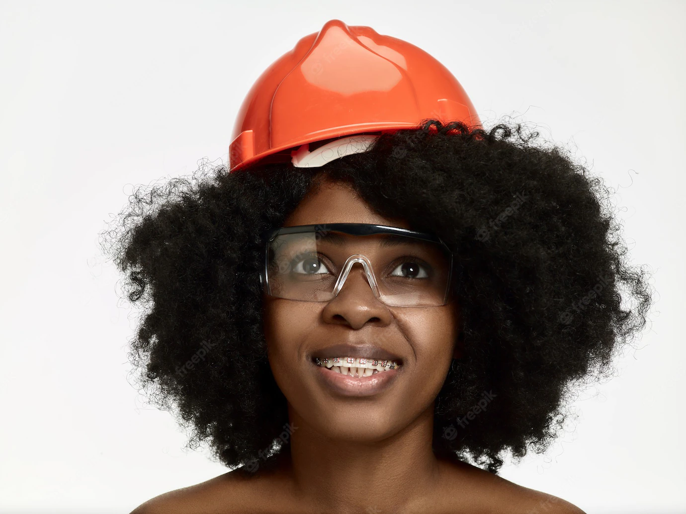 Portrait Confident Female Worker Orange Helmet 155003 33069