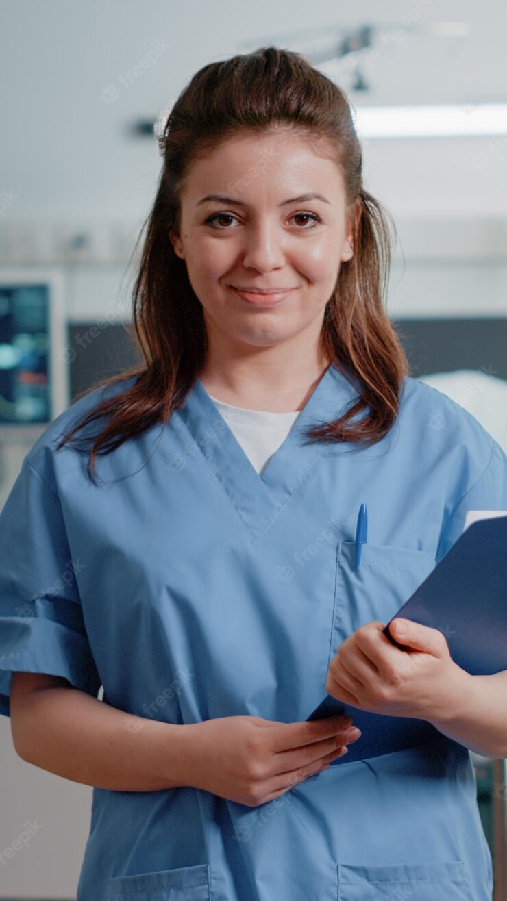 Portrait Medical Assistant Holding Checkup Documents Help Doctor With Treatment Medicine Woman Working As Nurse With Uniform Tools Looking Camera Cure Patient 482257 38669