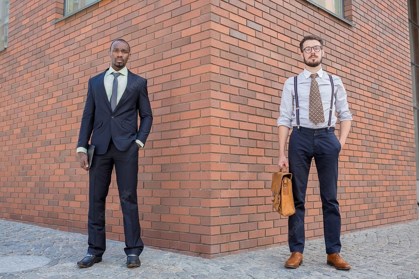 Portrait Multi Ethnic Business Team Two Men Standing Against Backdrop City One Man Is African American Other Is European Concept Business Success 155003 16689