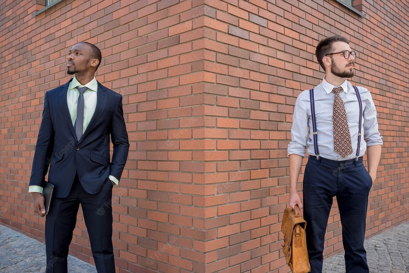 Portrait Multi Ethnic Business Team Two Men Standing Against Backdrop City One Man Is African American Other Is European Concept Business Success 155003 16690