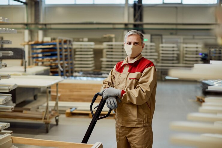 Portrait Worker With Protective Face Mask Carpentry Workshop 637285 11769