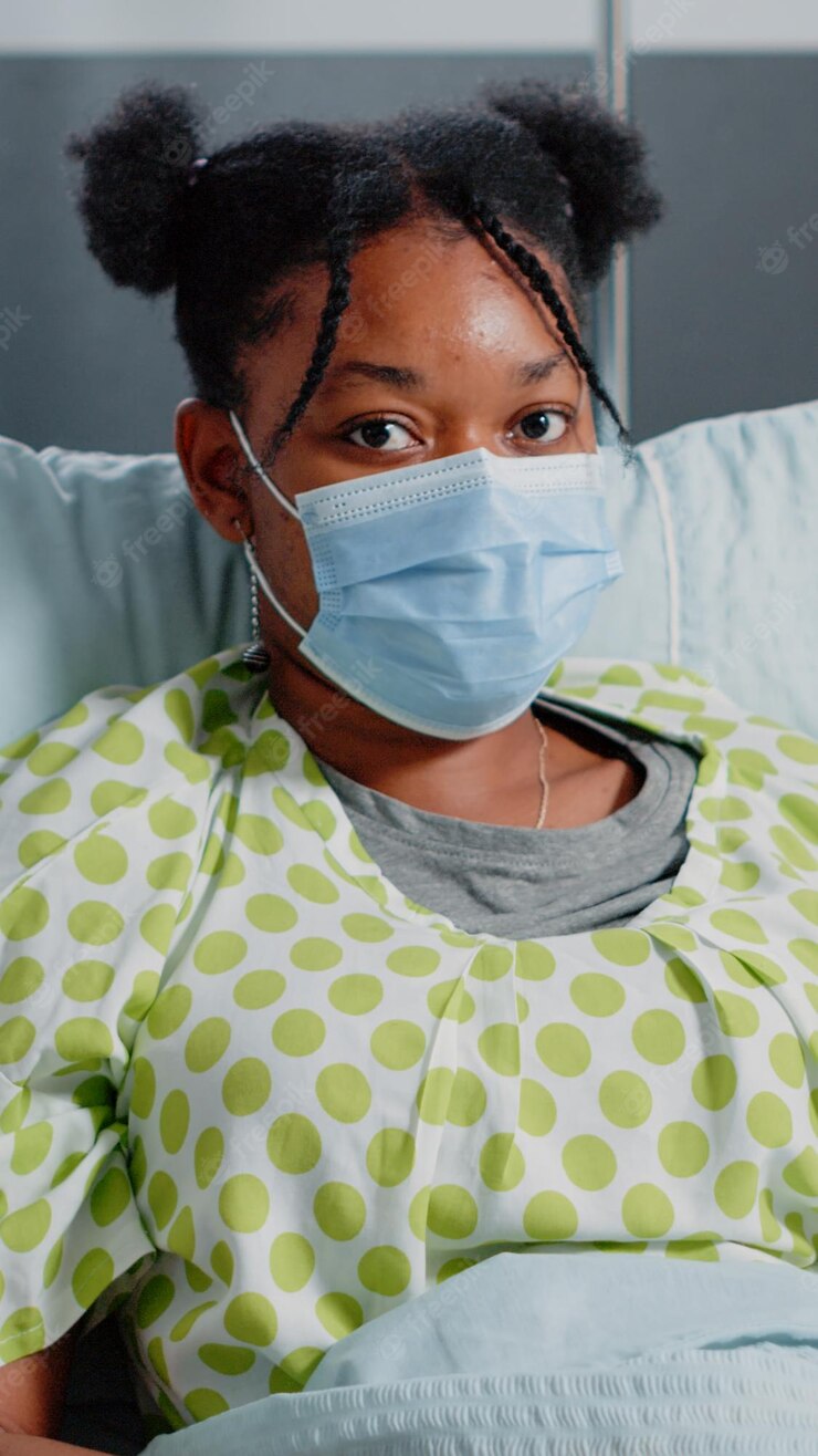 Portrait Young Patient With Sickness Wearing Face Mask Hospital Ward Sick Woman Bed Waiting Medical Assistance Against Disease From Doctor During Coronavirus Pandemic 482257 36722