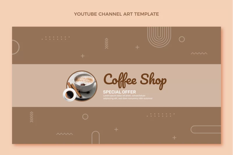 Realistic coffee shop youtube channel art Free Vector