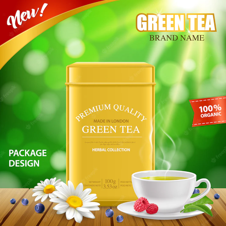 Realistic Green Tea Tin Box 1284 23442