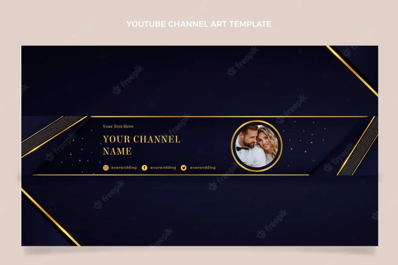 Realistic luxury golden wedding youtube channel art Free Vector