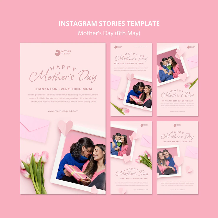 Realistic mother’s day instagram stories template Free Psd