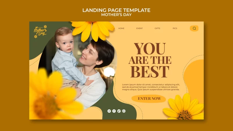Realistic mother’s day landing page design template Free Psd