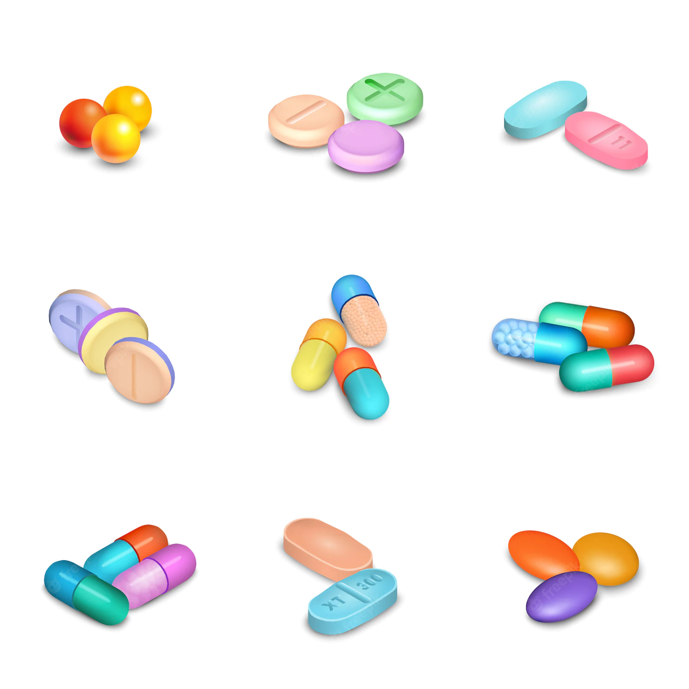 Realistic Pills Icons Set 1284 7759