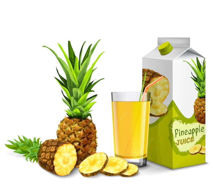 Realistic Pineapple Juice Glass With Cocktail Straw Paper Pack Isolated White Background Vector Illustration 1284 2544