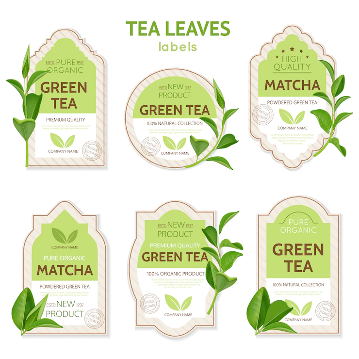 Realistic Tea Leaves Labels 1284 22457