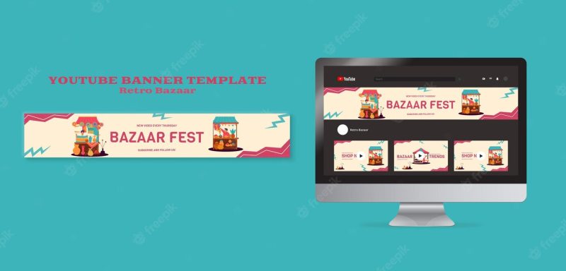 Retro bazaar youtube banner template Free Psd