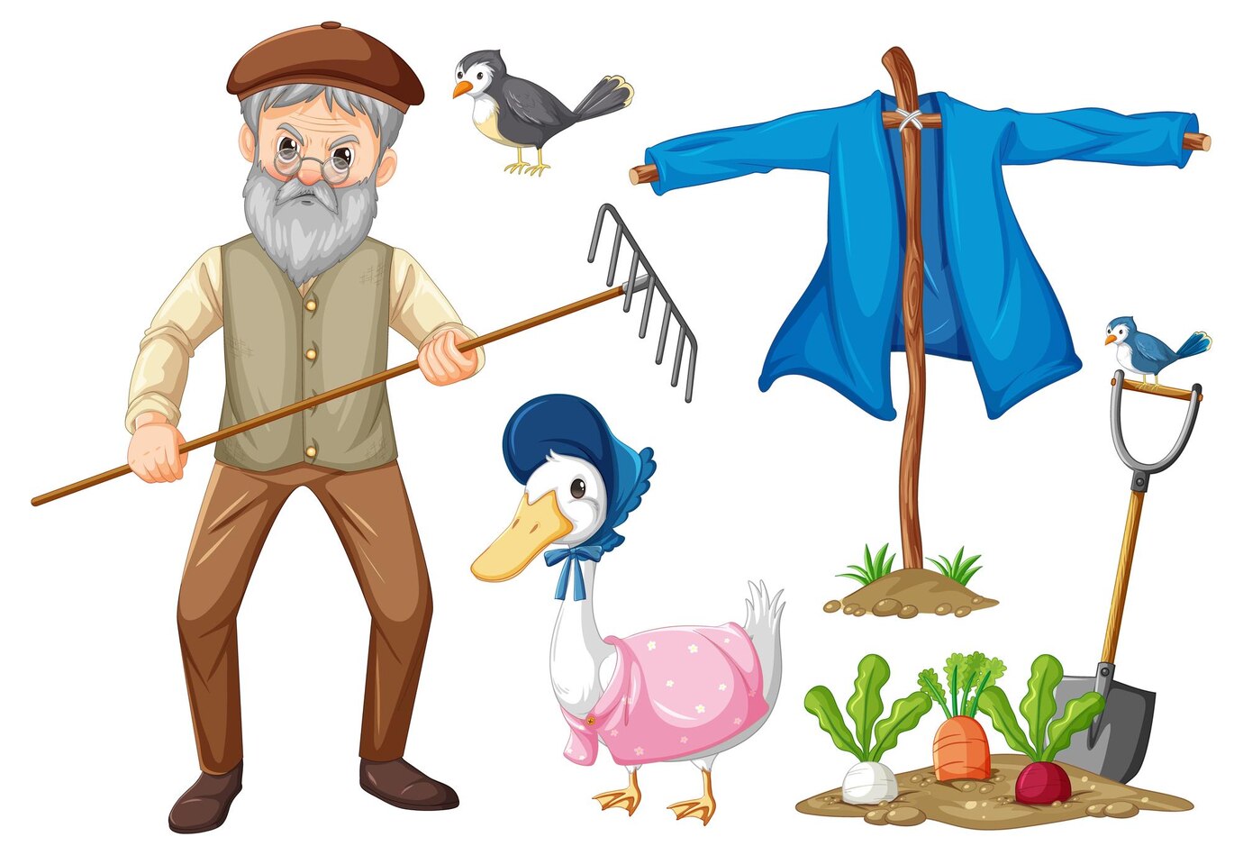 Set Farm Objects Farmer Cartoon Character 1308 93485