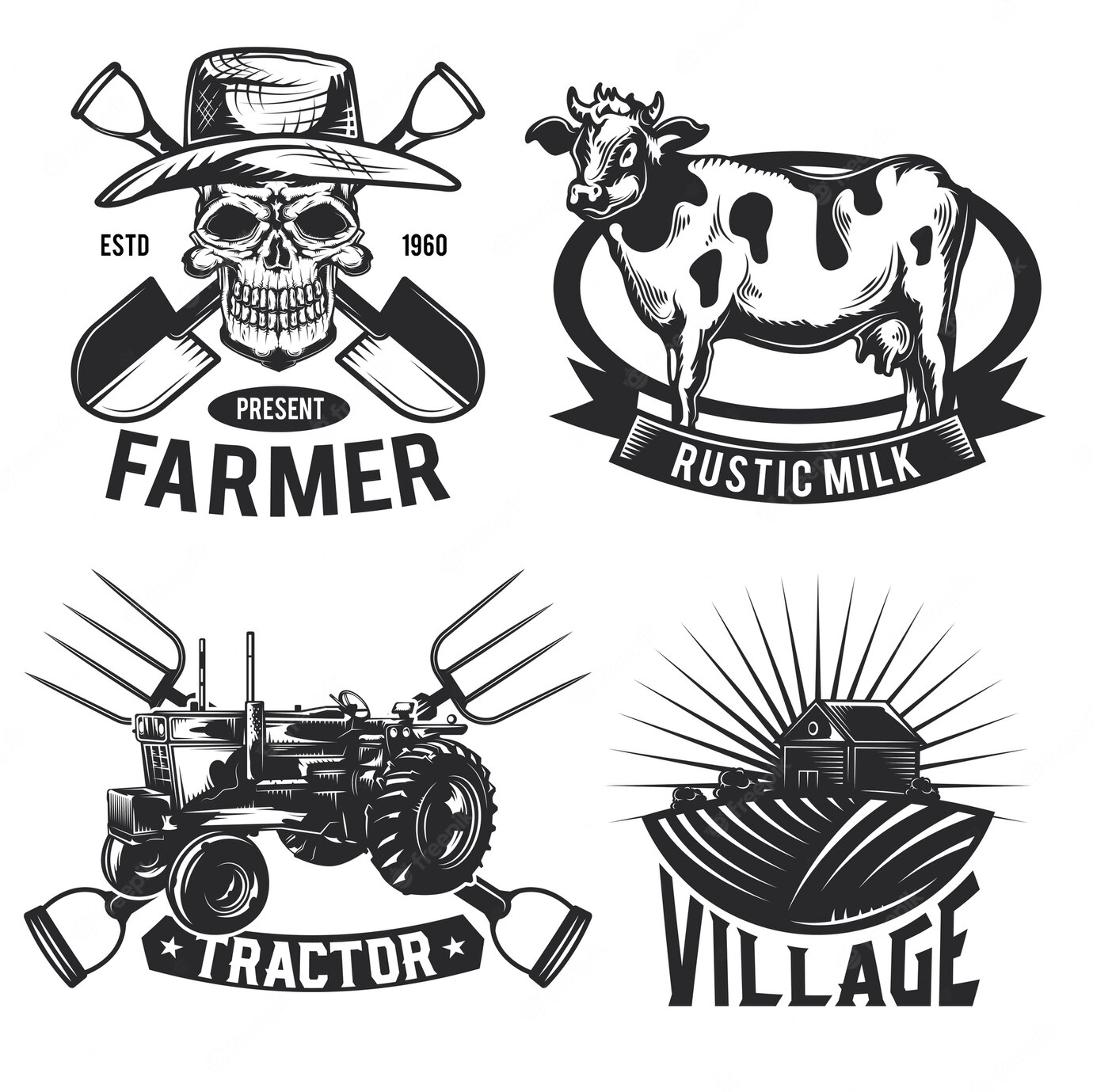 Set Farming Emblems Labels Badges Logos 1284 44589