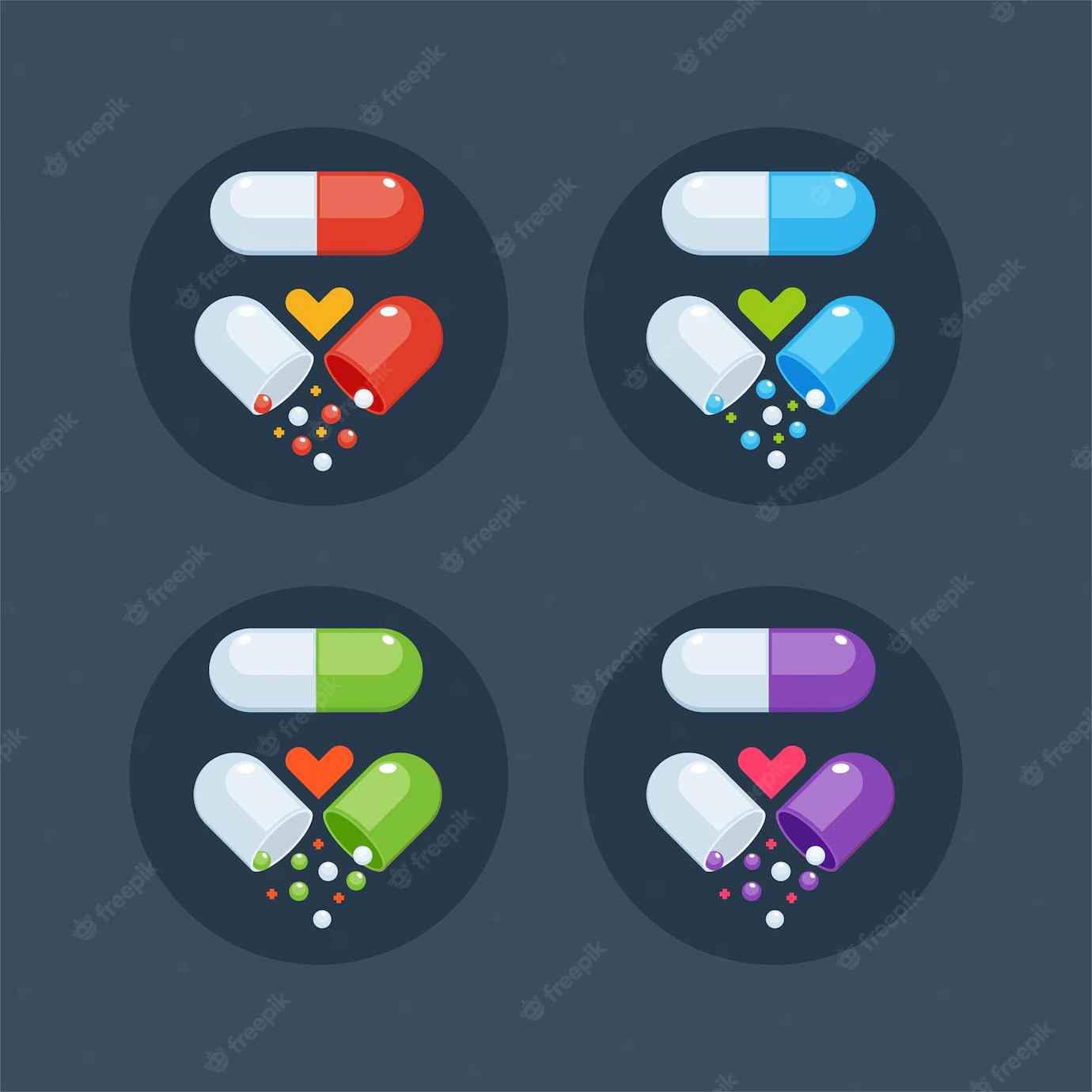 Set Medical Capsule Red Blue Green Purple 7504 564