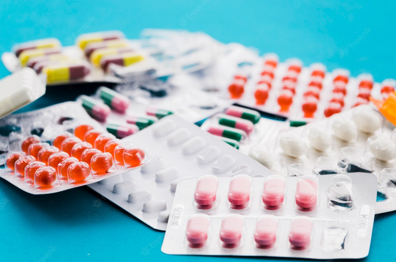 Set Various Tablets Capsules Blisters Blue Backdrop 23 2148129583