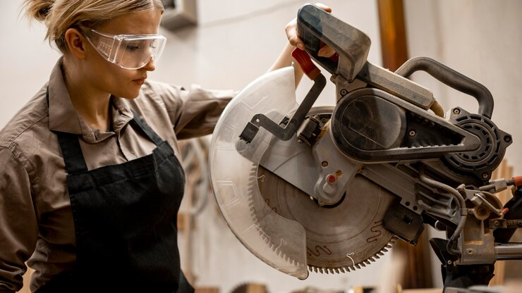 Side View Female Carpenter With Tool Glasses 23 2148813321