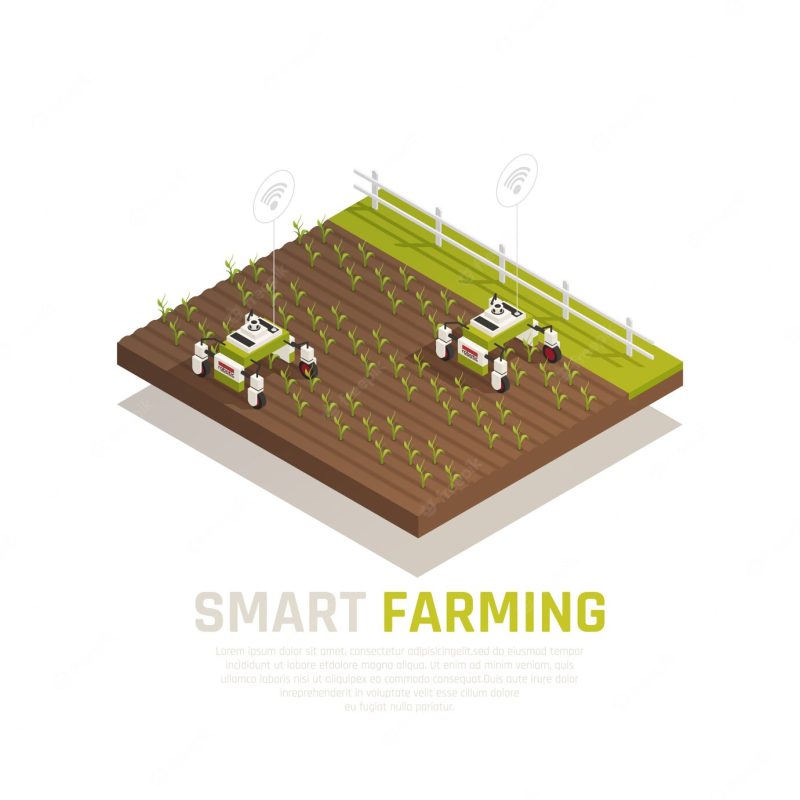 Smart agriculture concept with agriculture machines and harvest isometric illustration Free Vector