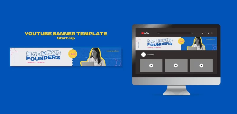 Startup youtube banner card design template Free Psd