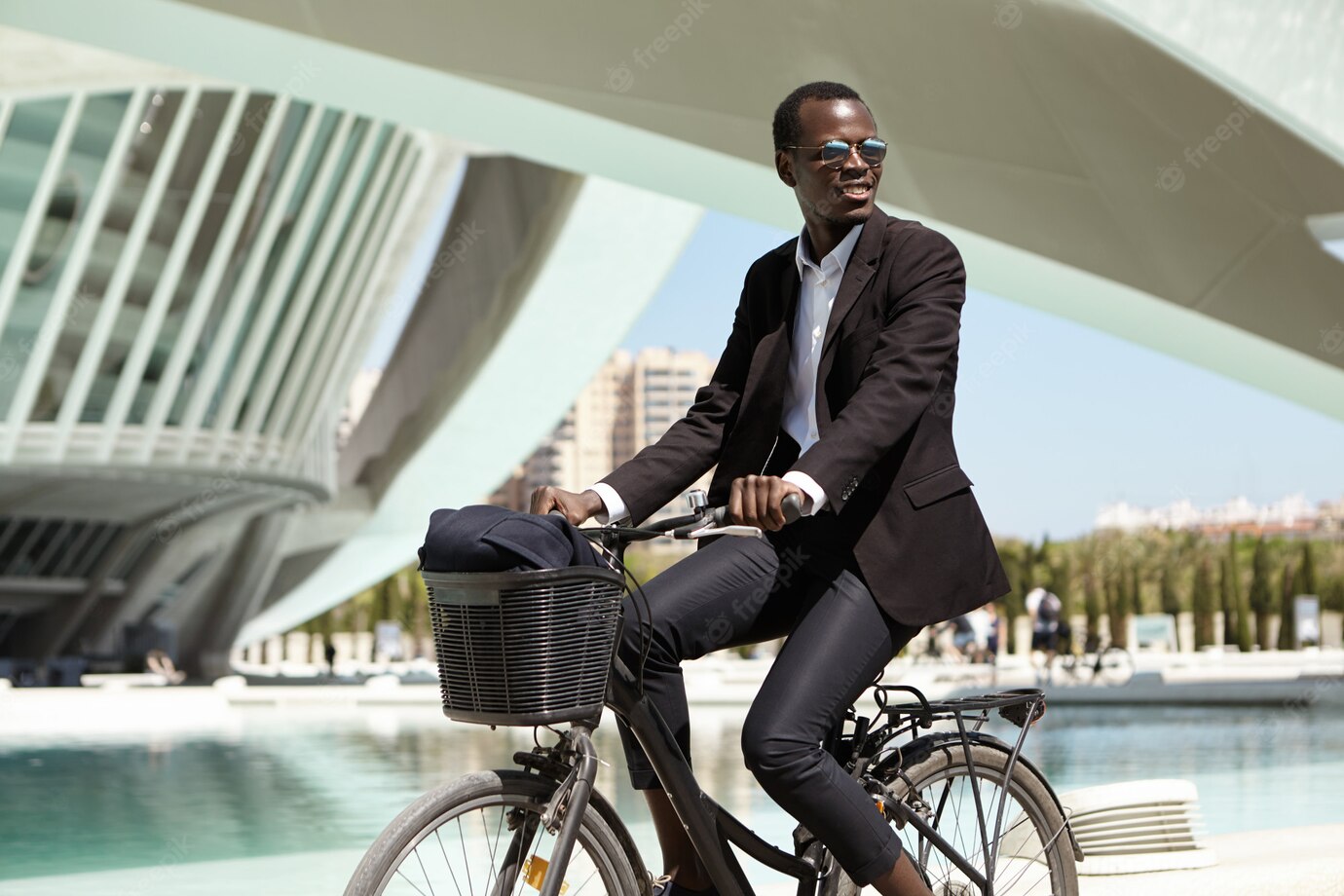 Successful Happy African American Manager Black Suit Commuting Office Bicycle Dark Skinned Employee Hurrying Work Bike Eco Friendly Transport Urban Lifestyle Transportation 273609 1194