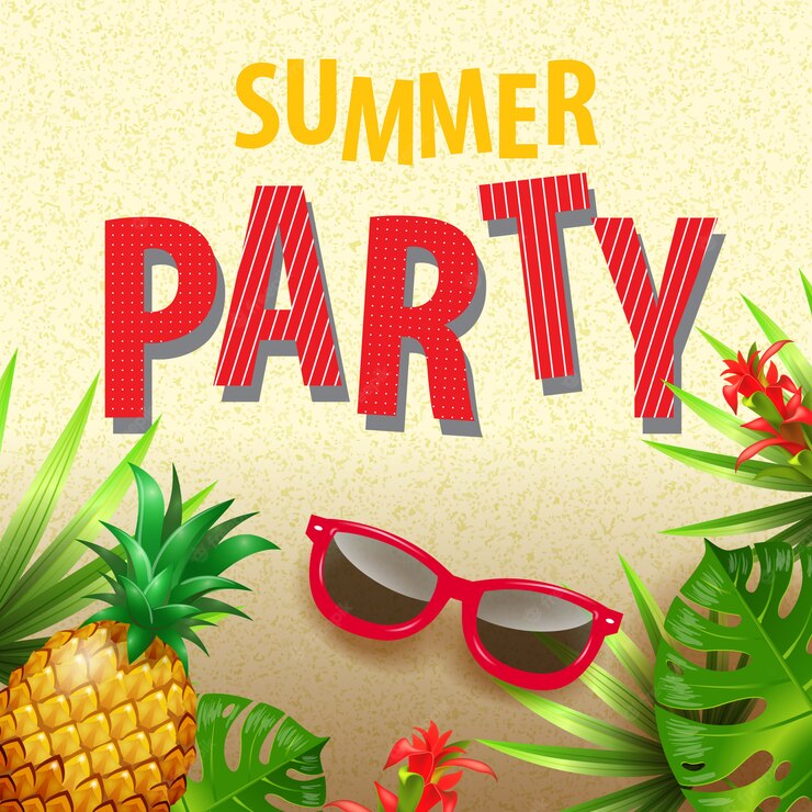 Summer Party Stylish Invitation With Tropical Leaves Flowers Sunglasses Pineapple 1262 13219