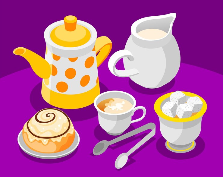 Tea Day Composition With Spoon Sugar Milk Isometric Vector Illustration 1284 69539