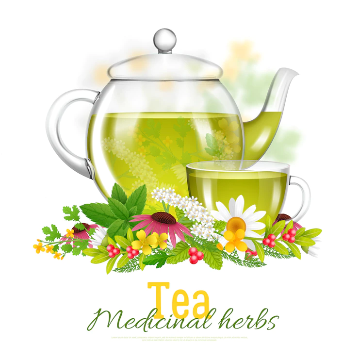 Teapot Tea Cup Medicinal Herbs Illustration 1284 14811