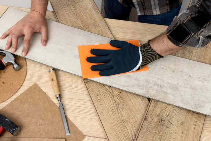 Top View Man Using Sand Paper Carpentry Workshop Concept 23 2148640281