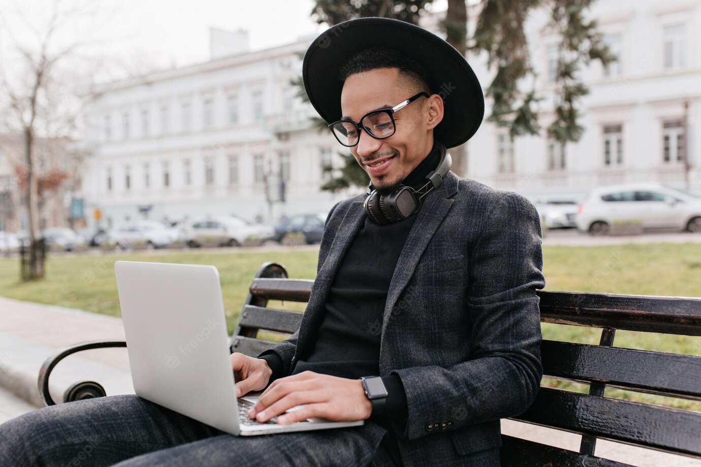 Trendy International Student Working With Laptop Park Smiling African Man Chilling Outdoor With Computer 197531 21887