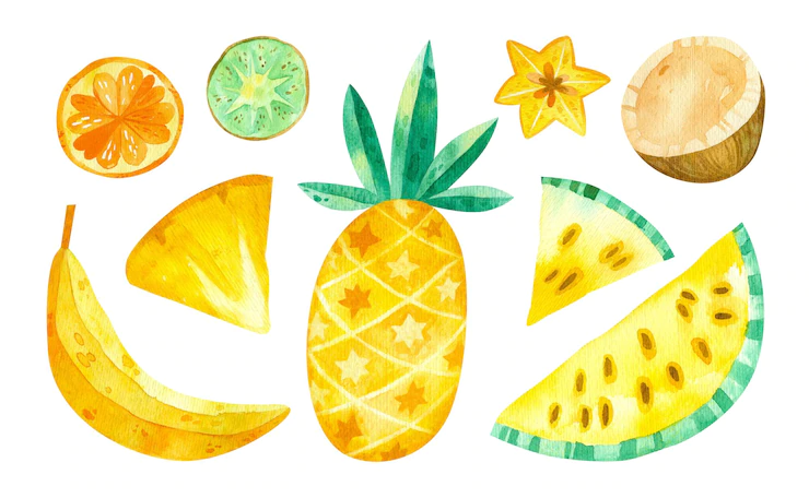 Tropical Fruits Watercolor Clipart Pineapple Banana Coconut Carambola Watermelon Orange Kiwi 71593 1528