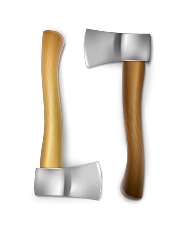 Vector Iron Axes With Brown Ocher Wooden Handles Front View Isolated White Background 1284 46507