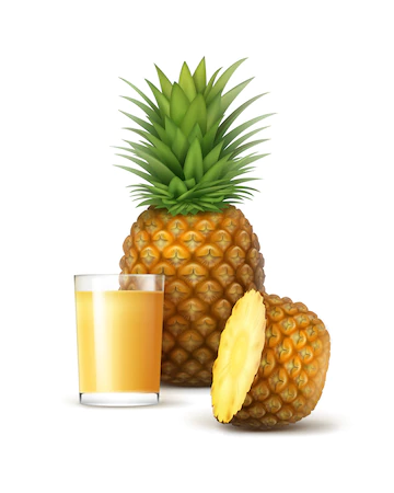 Vector Ripe Whole Sliced Pineapple With Glass Juice Isolated White Background 1284 45461