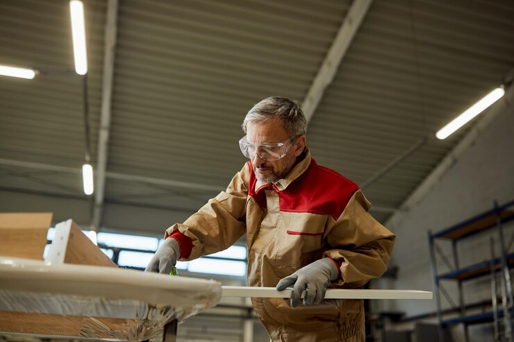 View Carpenter Checking Measurements While Making Furniture Workshop 637285 11685