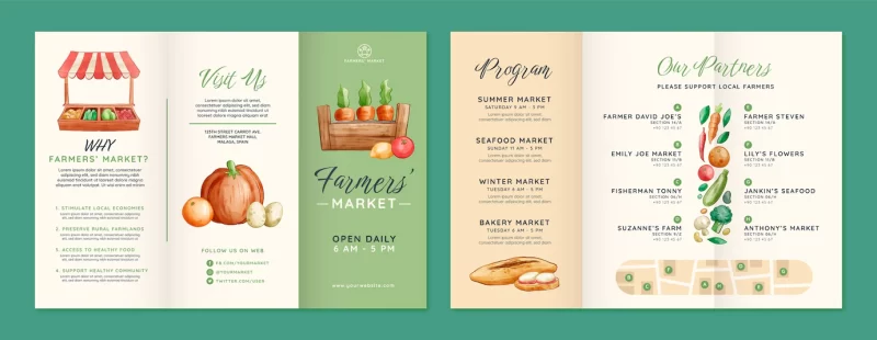 Watercolor farmers market brochures Free Vector