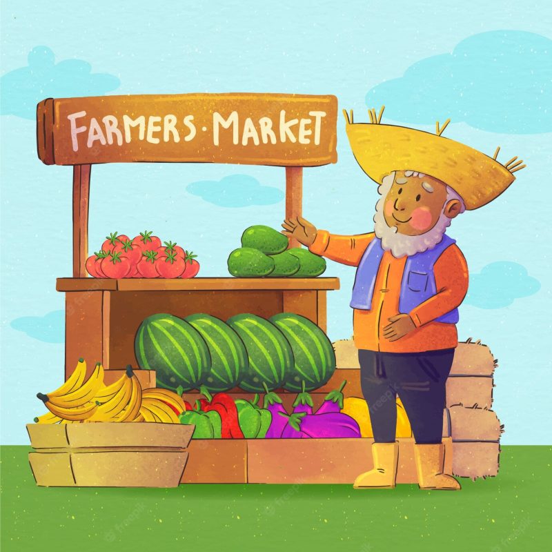 Watercolor farmers market illustration Free Vector