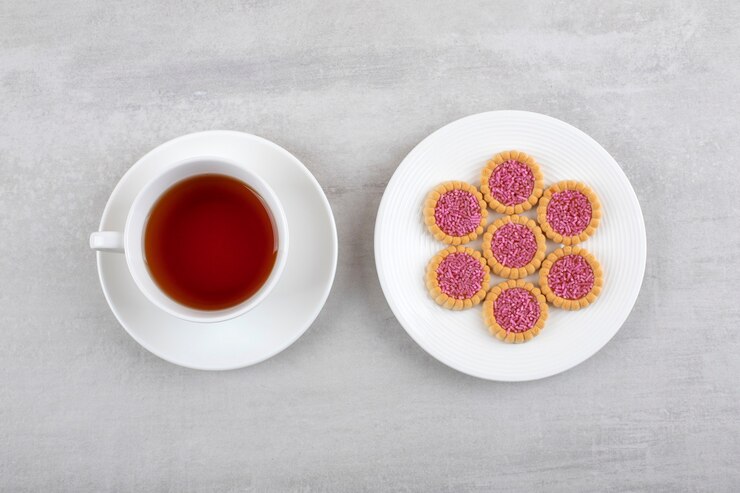 White Cup Hot Tea Cookies With Sprinkles White Plate 114579 45221