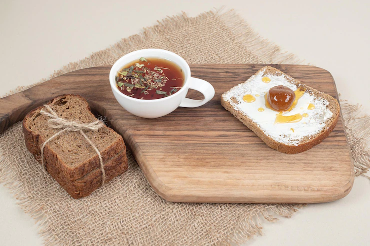 Wooden Cutting Board With Toast Cup Tea Sackcloth 114579 52551