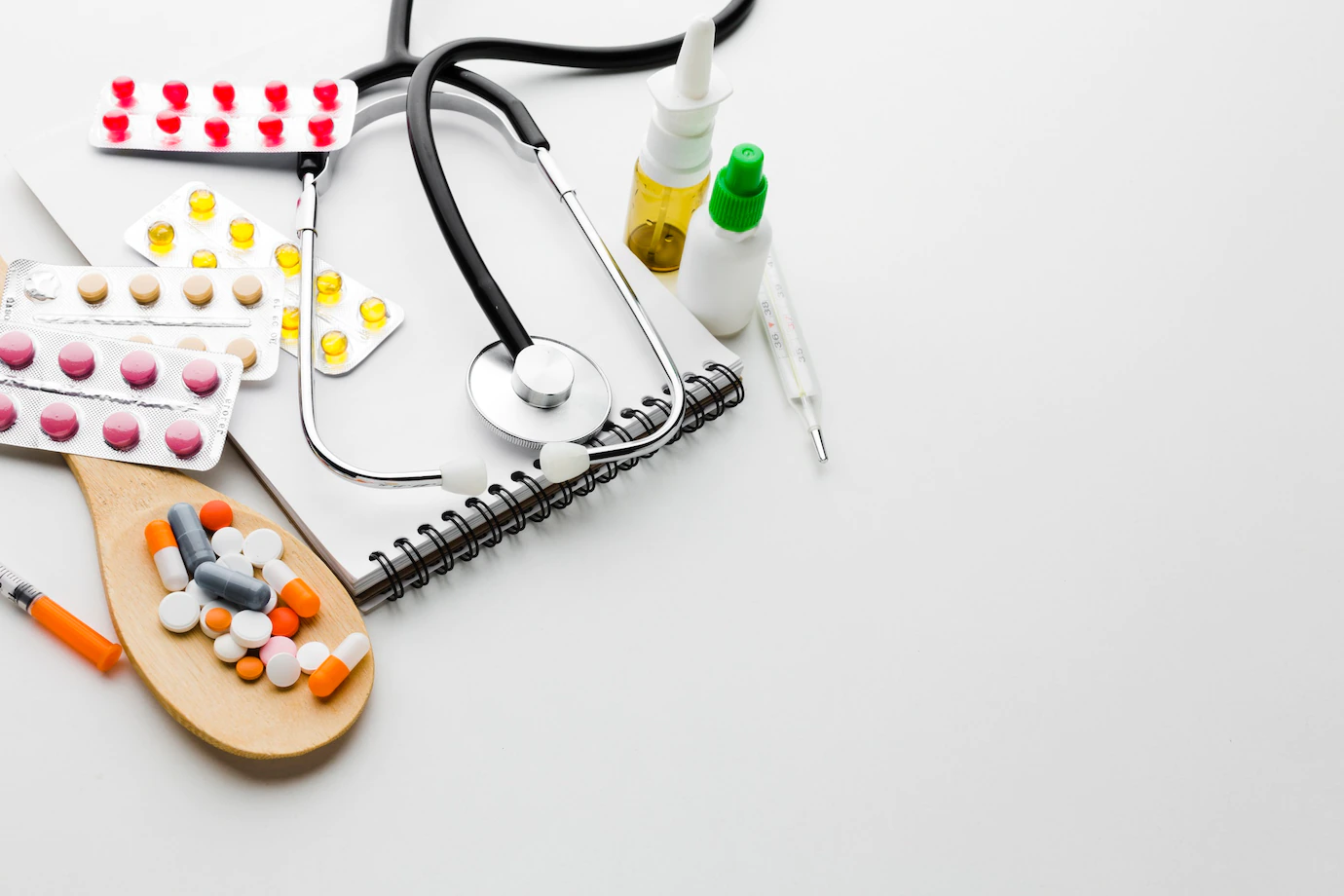 Wooden Spoon Filled With Pills Stethoscope 23 2148439036