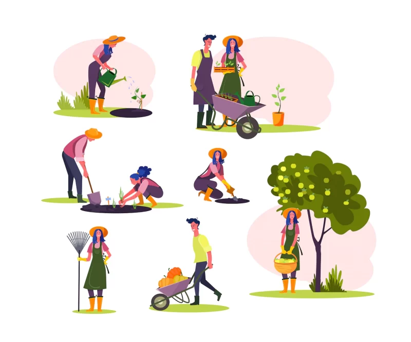 Work in garden set Free Vector