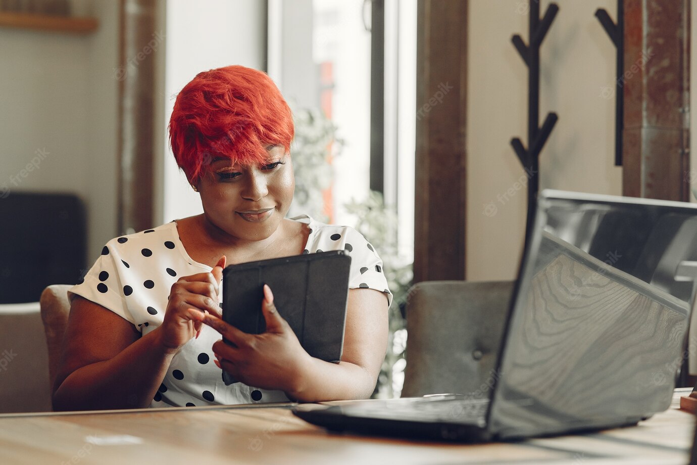 Young African American Female Working Office Lady White Blouse 1157 41608