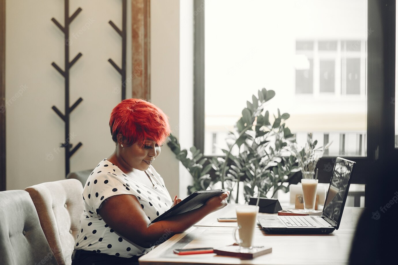 Young African American Female Working Office Lady White Blouse 1157 41609