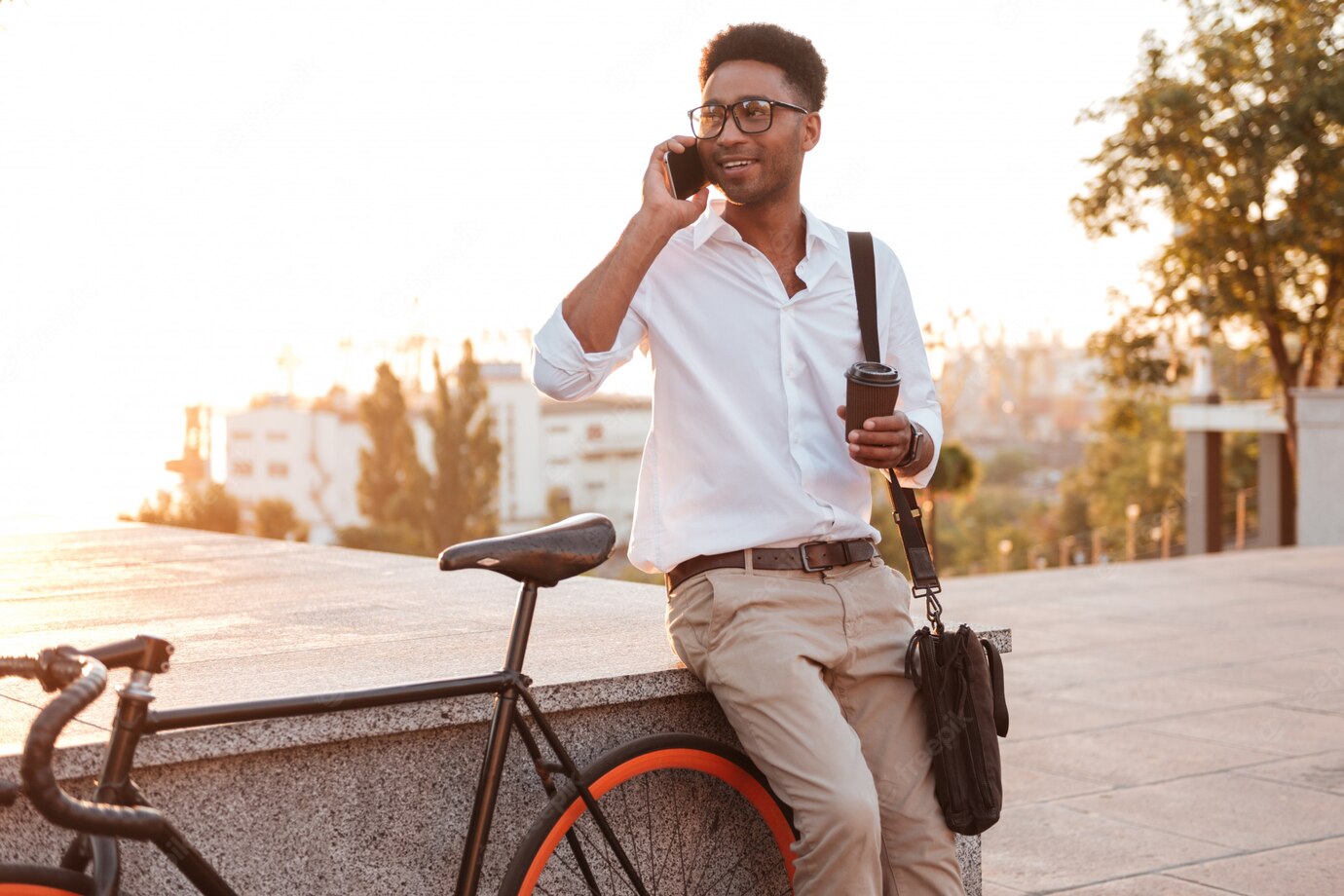 Young African Man Morning With Bicycle Talking By Phone 171337 12952