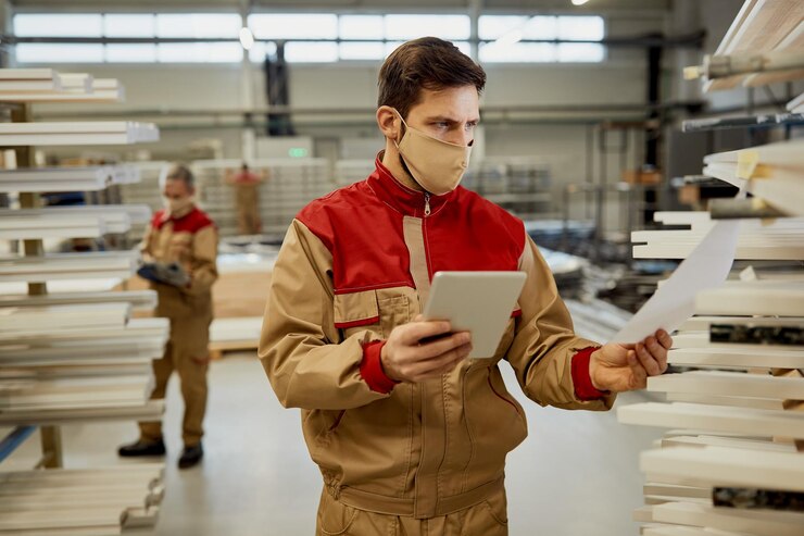 Young Carpenter Using Digital Tablet While Going Through Checklist Workshop 637285 11795