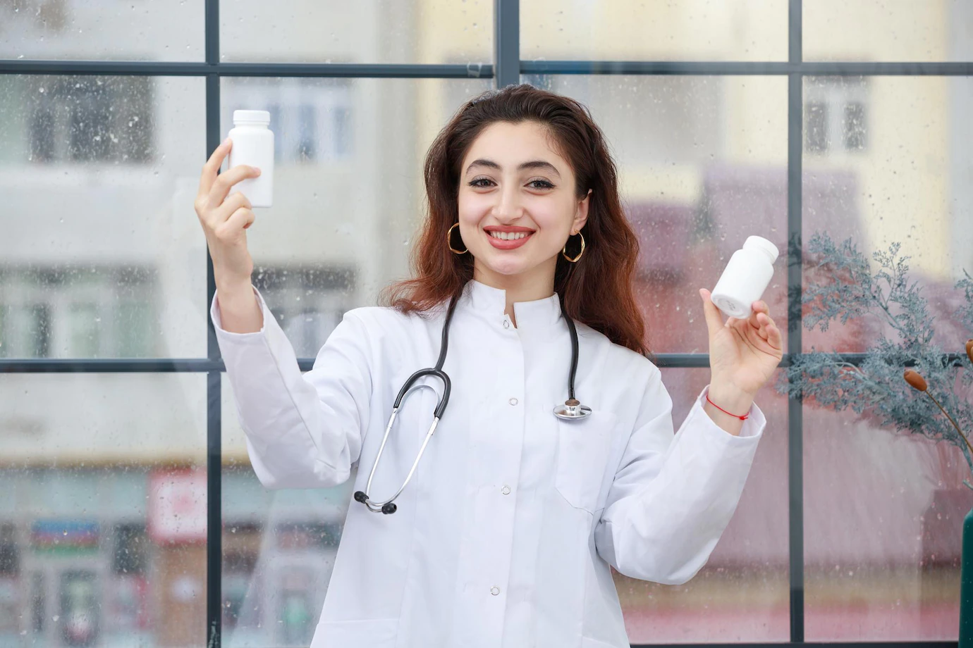 Young Female Health Care Worker Holding Medicine Capsule Laughing High Quality Photo 144627 75375